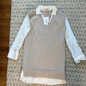 Sleeveless Knit Vest Layered Over White Shirt